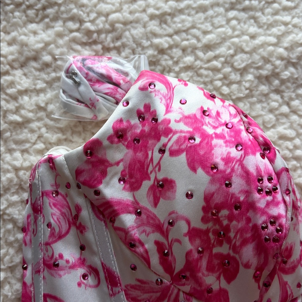 Amelia Couture designer prom homecoming floral dress pink and white - Picture 5 of 8